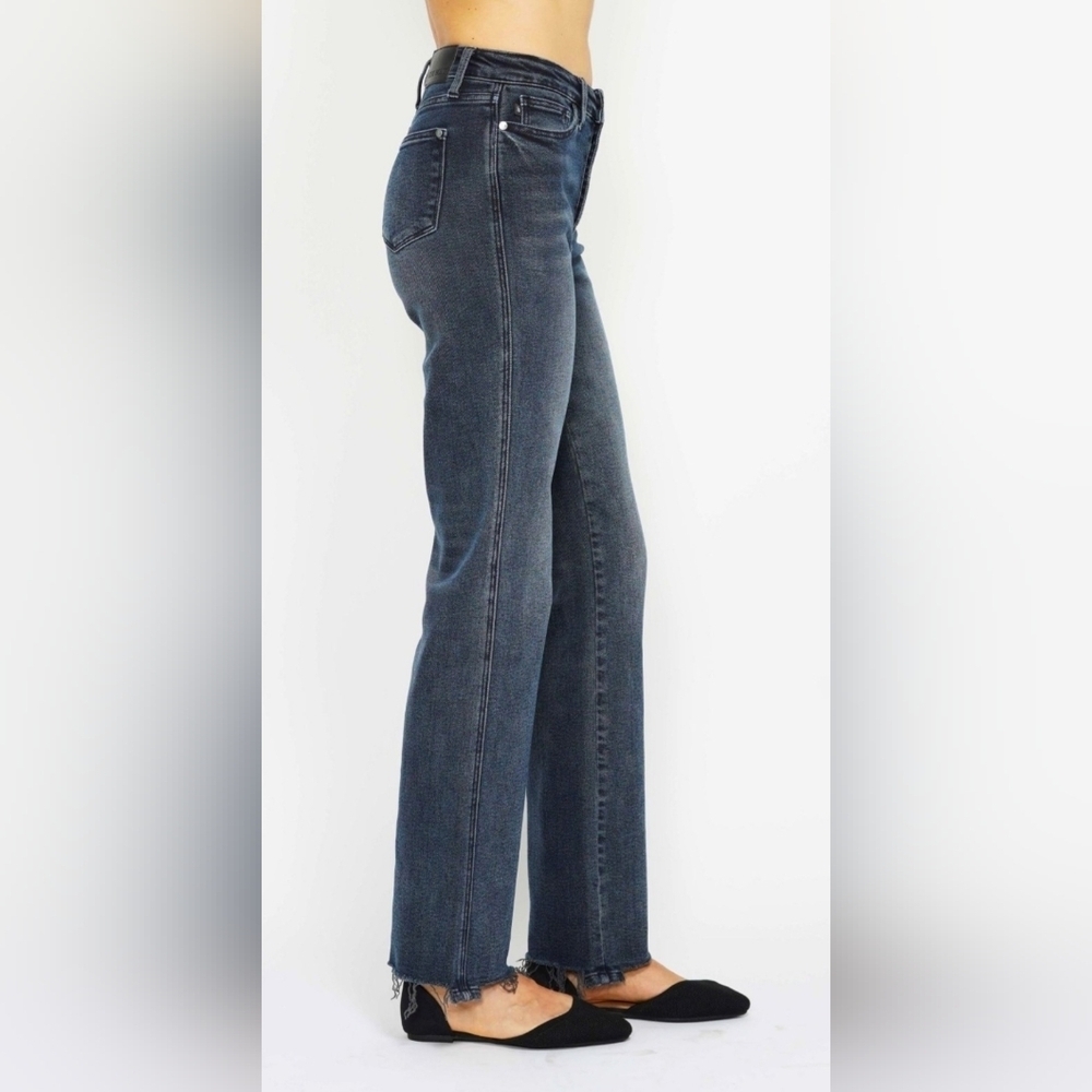 Judy Blue High Rise Button Fly Straight Fit Dark Blue Wash Jeans Reg Plus NEW - Picture 9 of 16